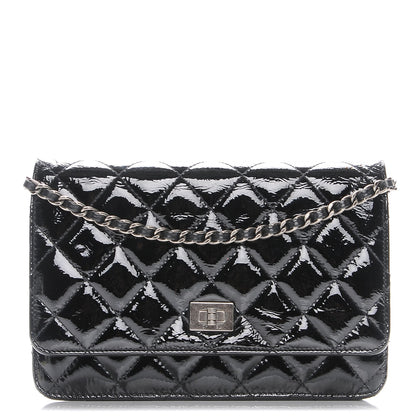 Chanel Distressed Patent Calfskin Quilted Reissue Wallet On Chain WOC Black 1 of 9