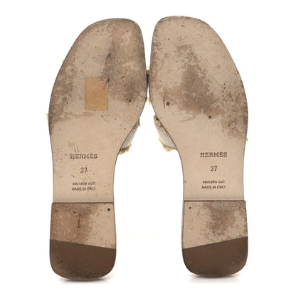 Hermes Linen Canvas Fringe Oran Sandals 37 Beige 7 of 10
