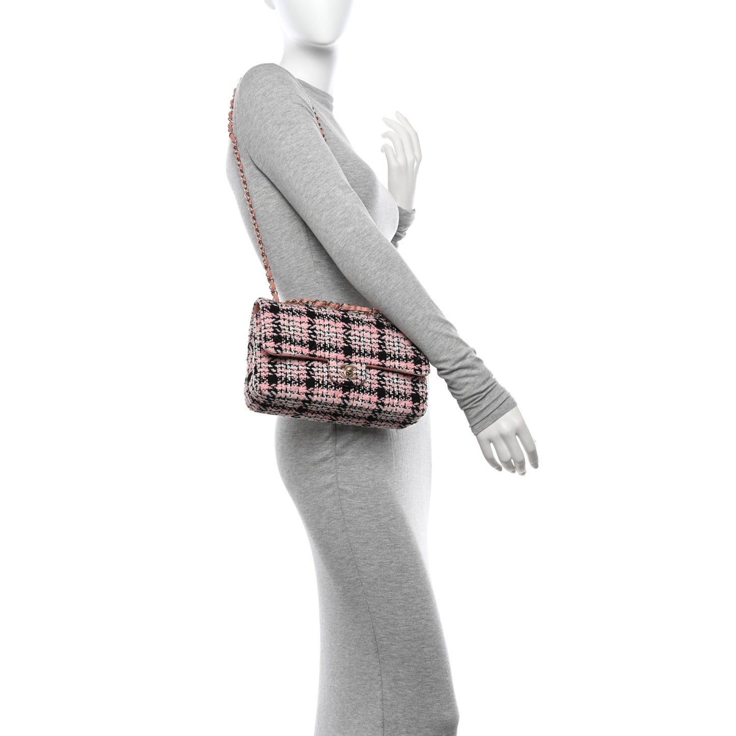 Tweed Quilted Medium Double Flap Pink Black White