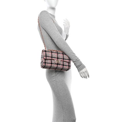 Chanel Tweed Quilted Medium Double Flap Pink Black White 2 of 12
