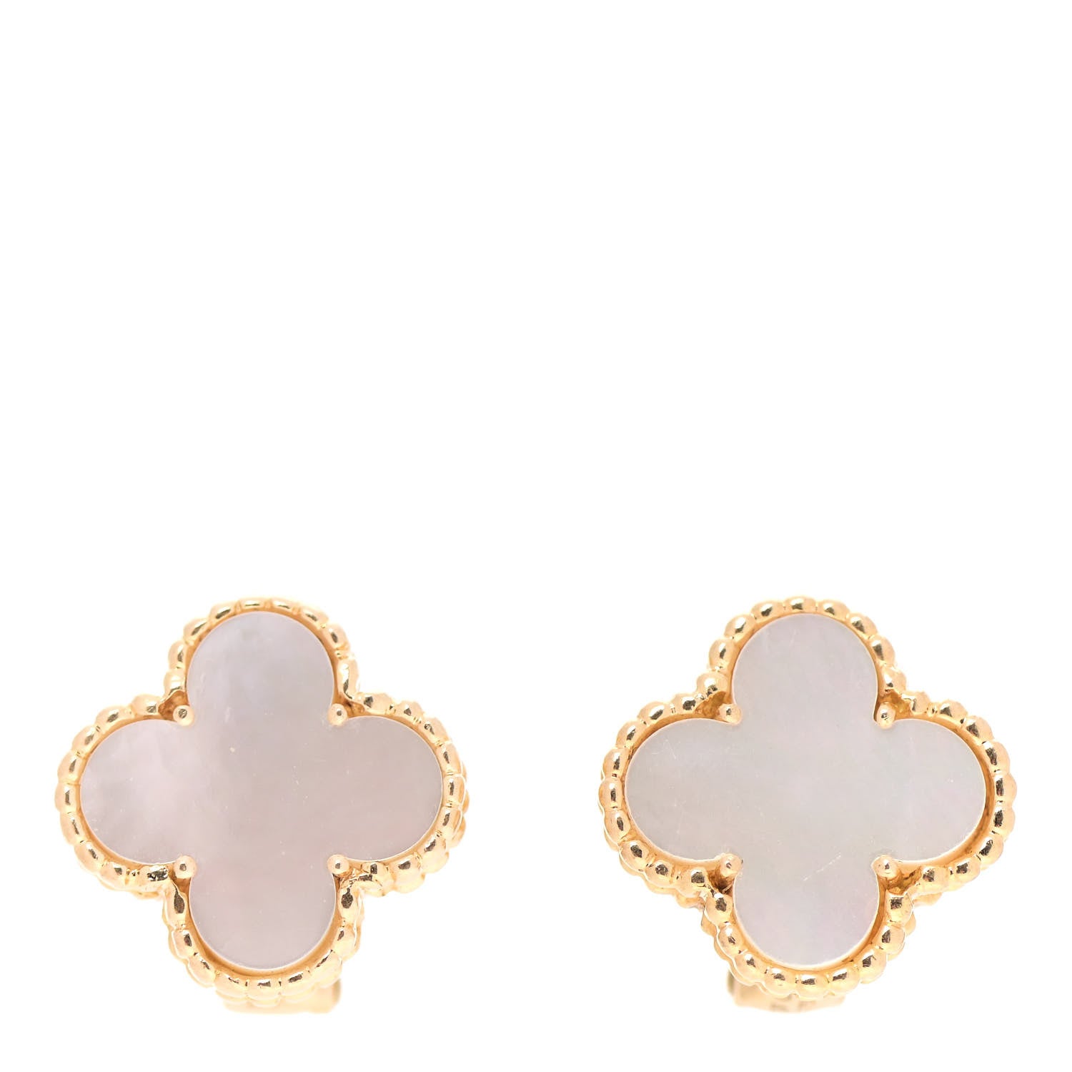 Van Cleef & Arpels 18K Yellow Gold Mother of Pearl Vintage Alhambra Earrings 1 of 5
