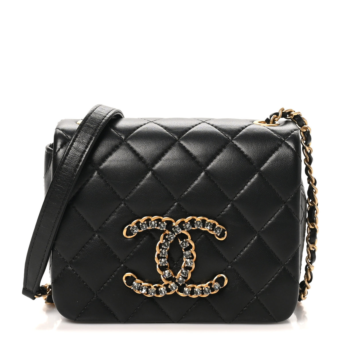 Lambskin Quilted Crystal CC Mini Flap Black