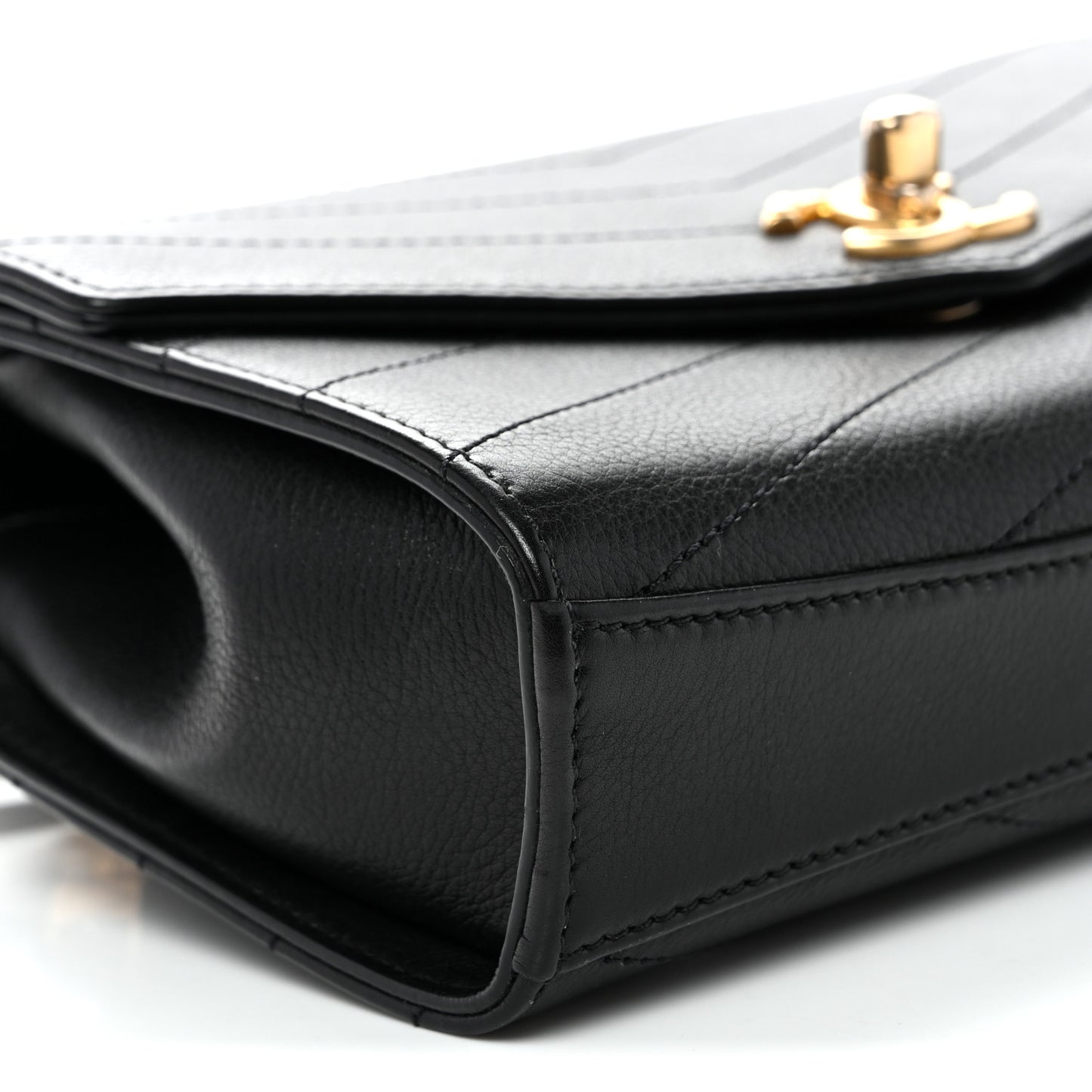 Calfskin Chevron Stitched Coco Waist Bag Black
