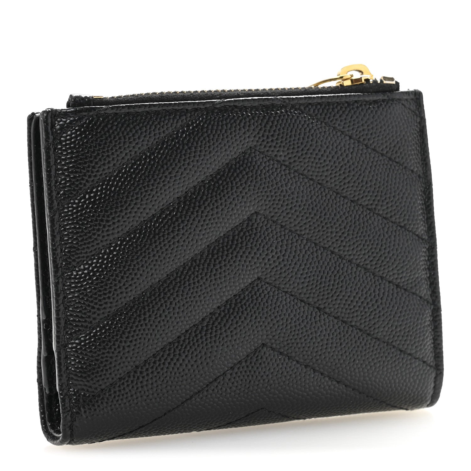Saint Laurent Grain De Poudre Matelasse Chevron Monogram Zipped Card Case Black 3 of 10