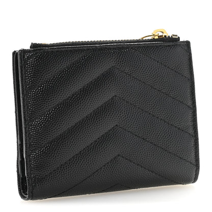 Saint Laurent Grain De Poudre Matelasse Chevron Monogram Zipped Card Case Black 3 of 10