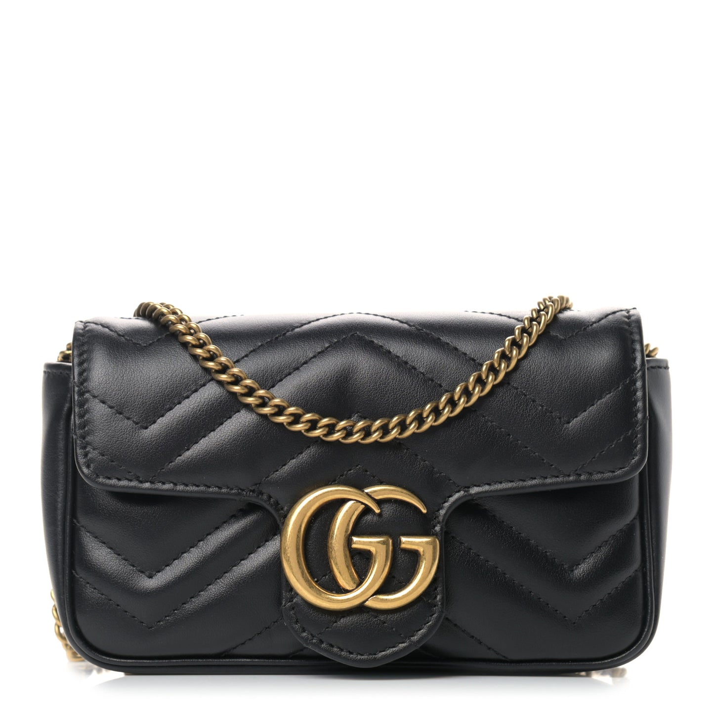 Calfskin Matelasse Super Mini GG Marmont Shoulder Bag Black