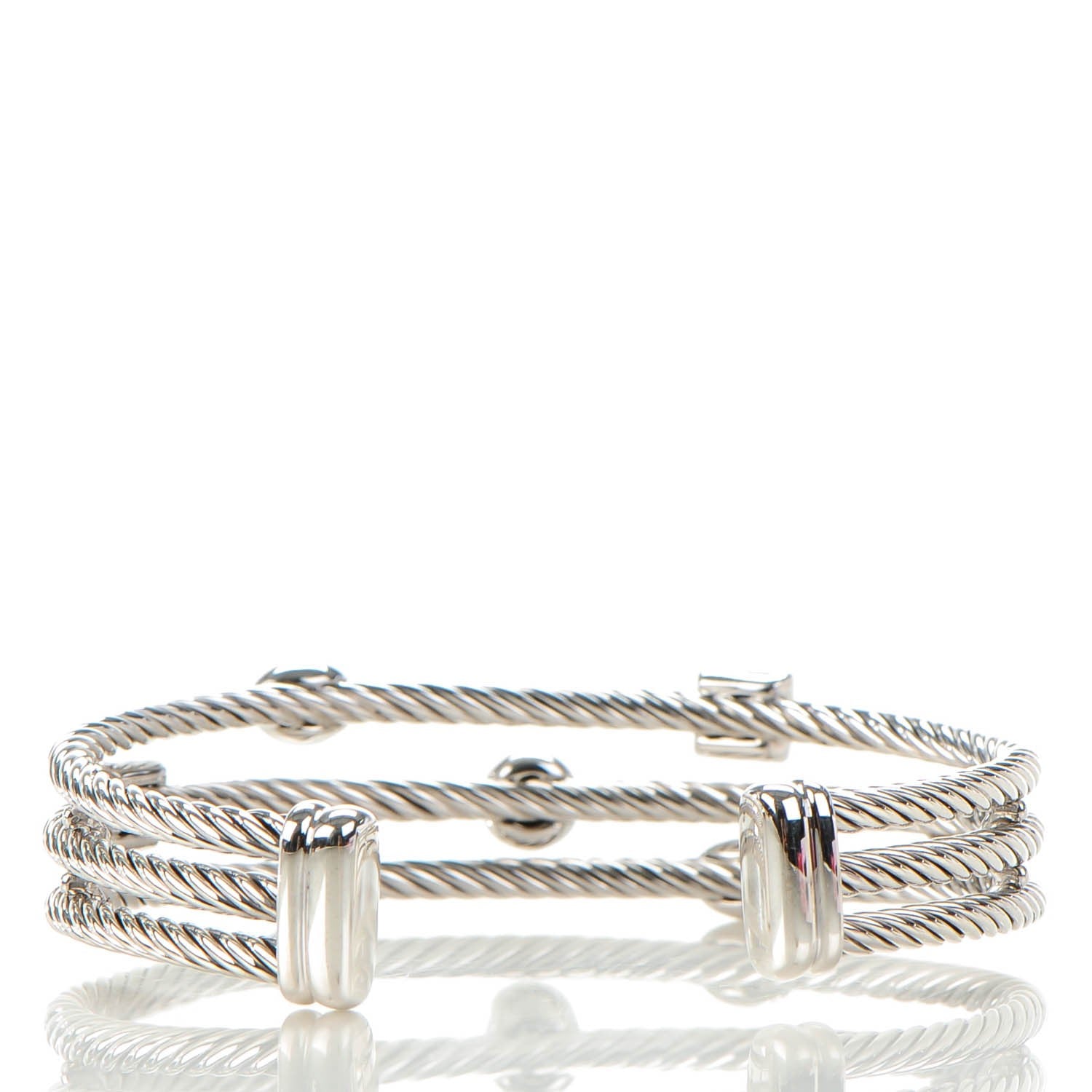 David Yurman Sterling Silver Diamond Three Row Confetti Cuff Bracelet 3 of 5