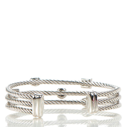 David Yurman Sterling Silver Diamond Three Row Confetti Cuff Bracelet 3 of 5