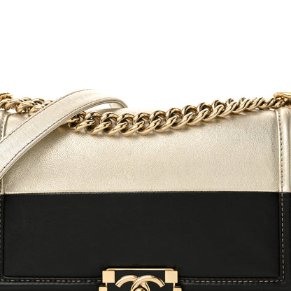 Chanel Metallic Goatskin Calfskin Medium Boy Flap Gold Black 8 of 15