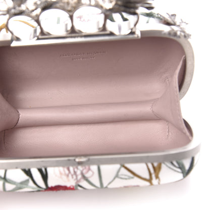 Alexander McQueen Satin Embroidered Flower Butterfly Knuckle Duster Box Clutch White Multicolor 5 of 12
