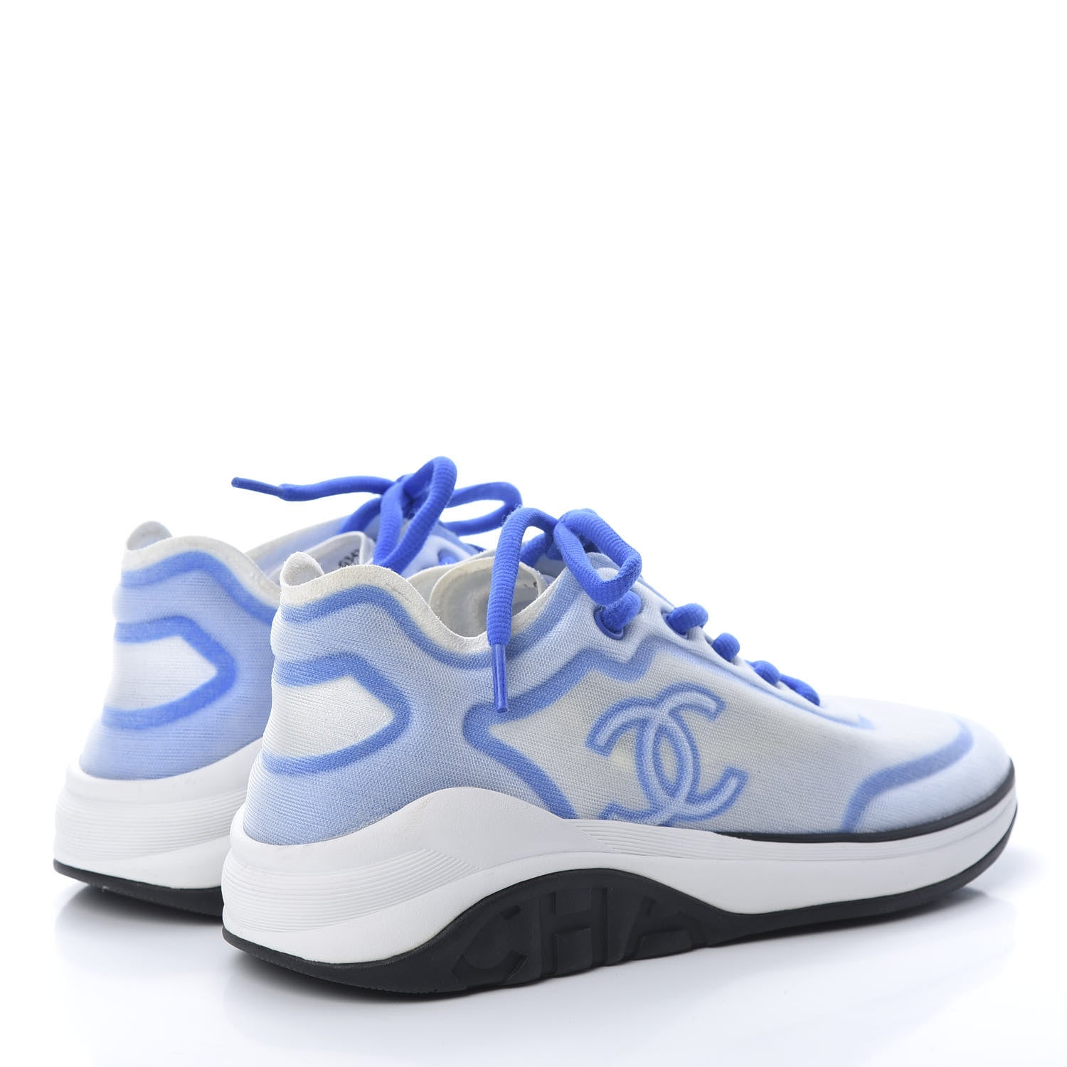 Chanel Calfskin Mesh Lyrca Womens Logo Sneakers 36.5 White Blue 4 of 7