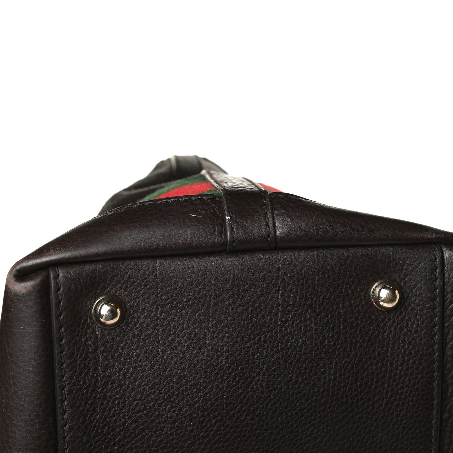 Calfskin Large Web Heritage Tote Dark Brown