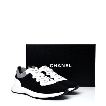 Chanel Fabric Mens CC Sneakers 44 Black White Grey 10 of 10