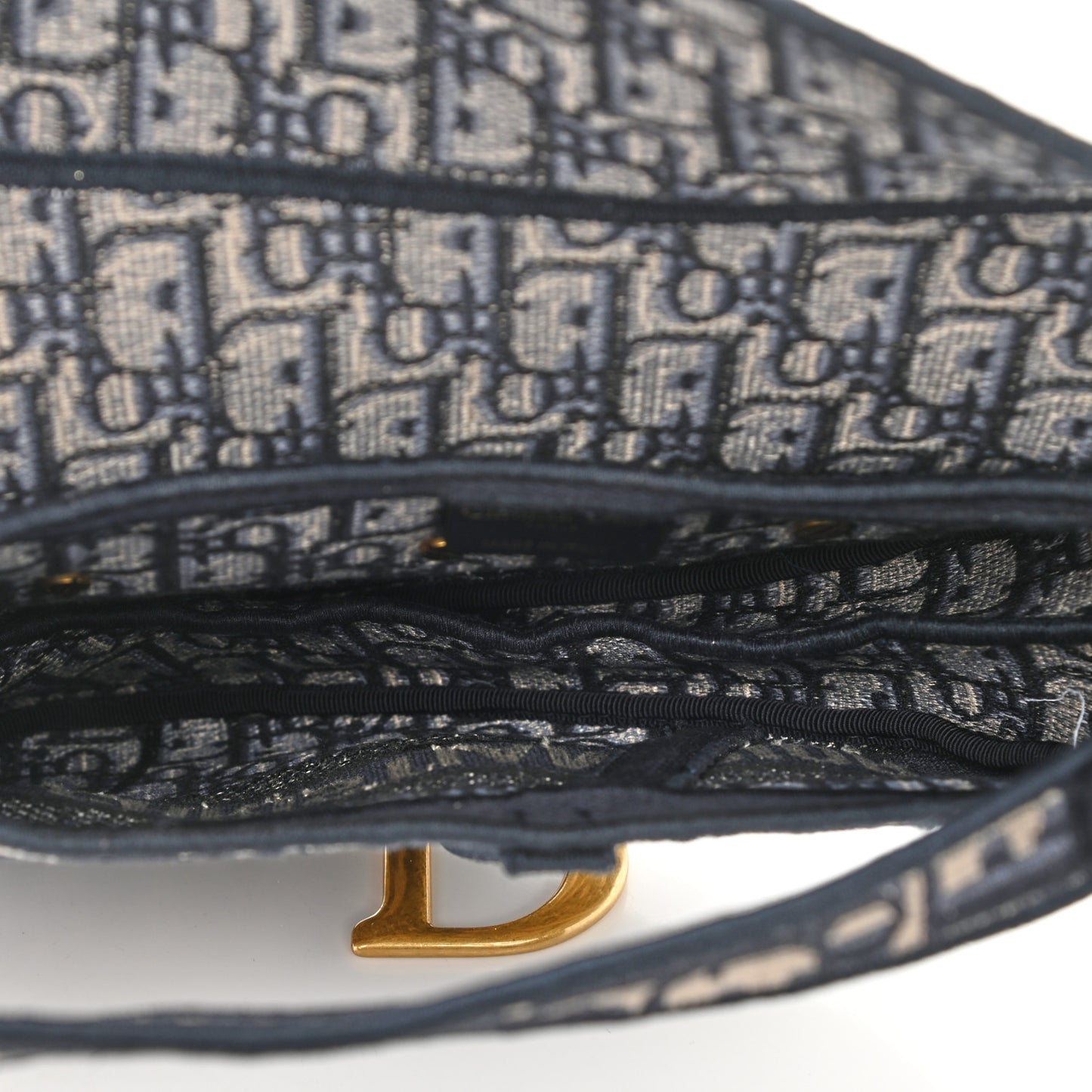 Oblique Embroidered Saddle Bag Blue