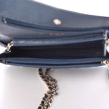 Chanel Iridescent Caviar Quilted Wallet On Chain WOC Dark Blue 5 of 10