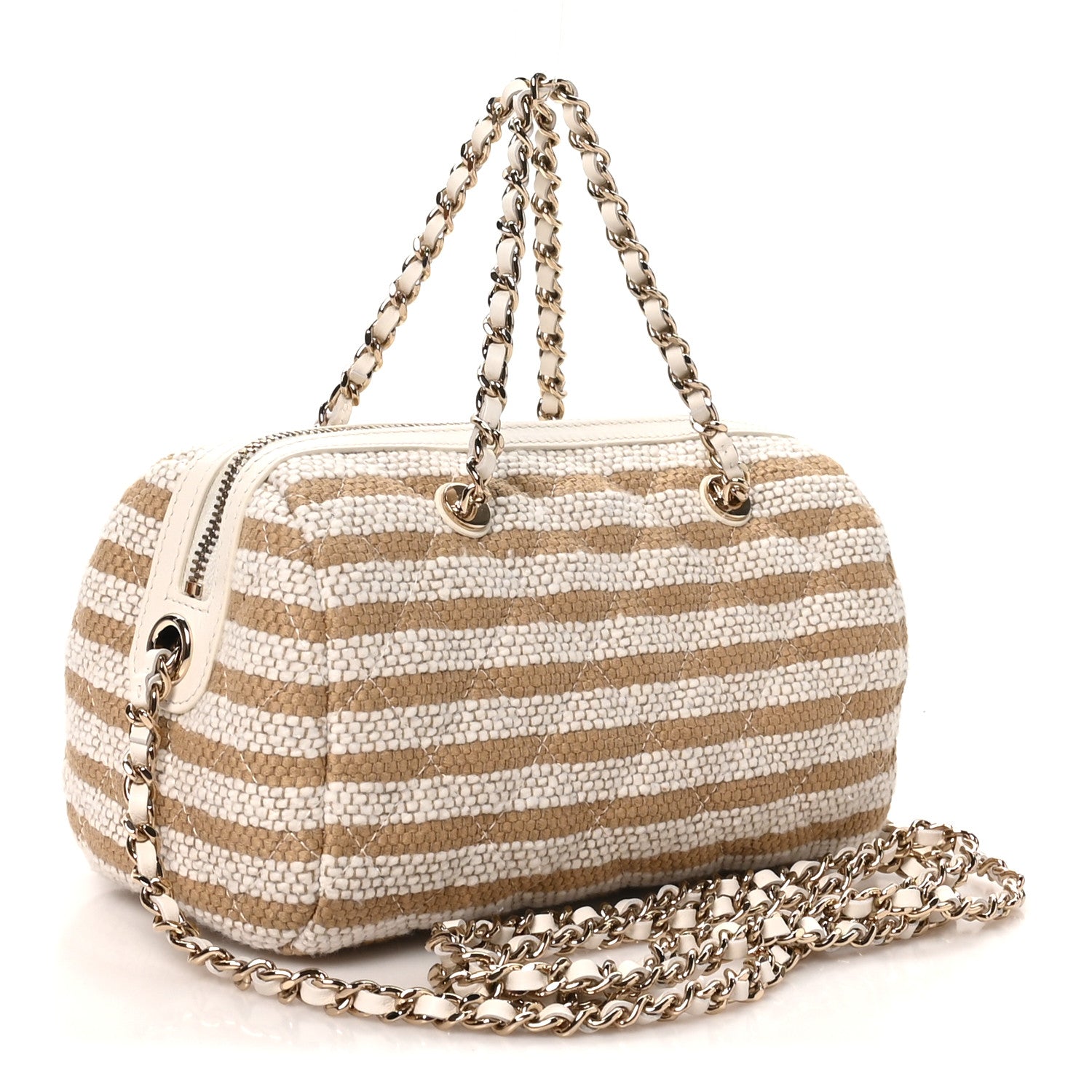 Chanel Printed Fabric Clutch With Chain Beige Light Beige 2 of 9