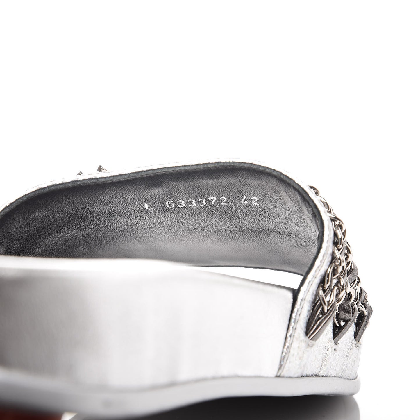 Metallic Lambskin Chain Flat Sandals 42 Silver