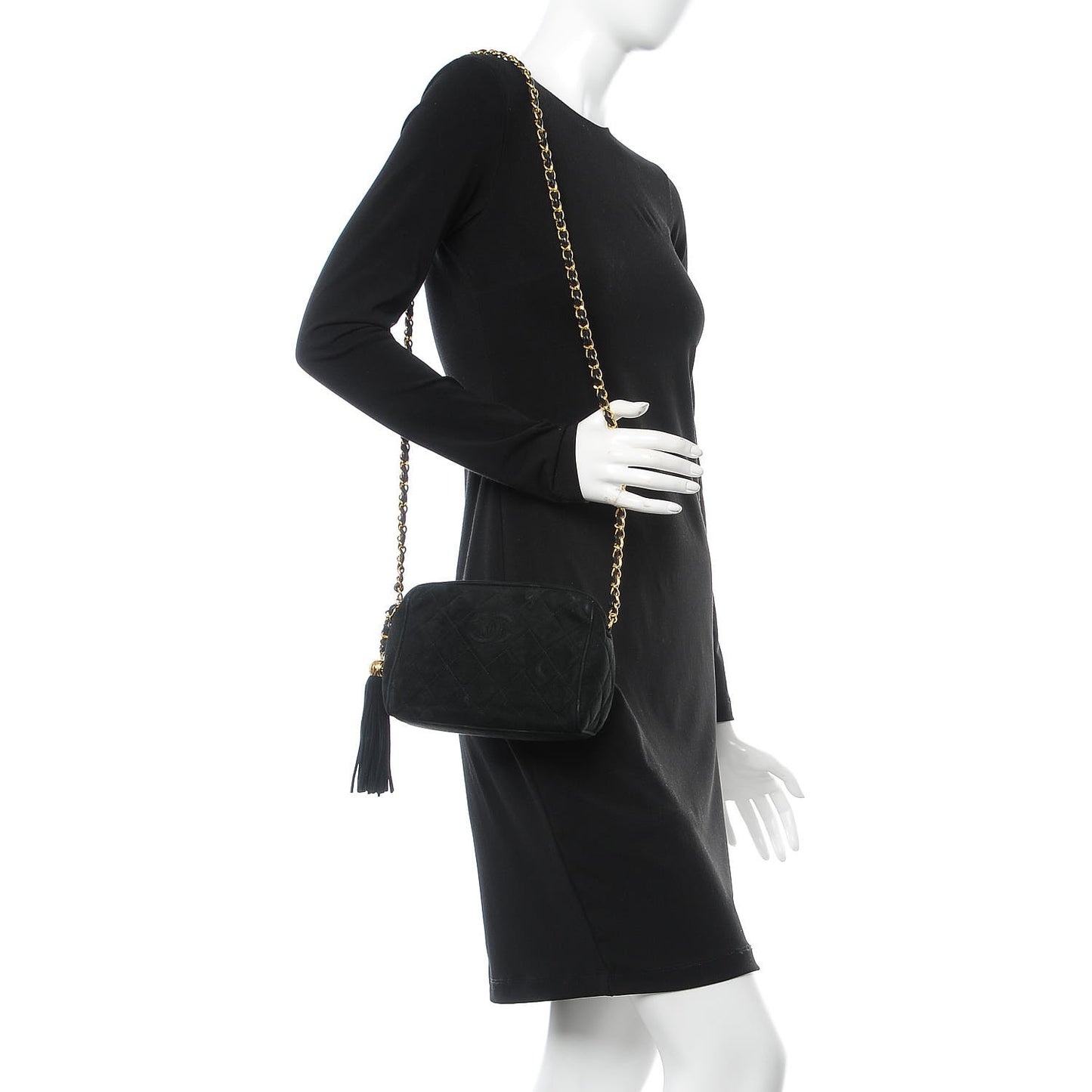 Suede Quilted Camera Case Crossbody Bag Black