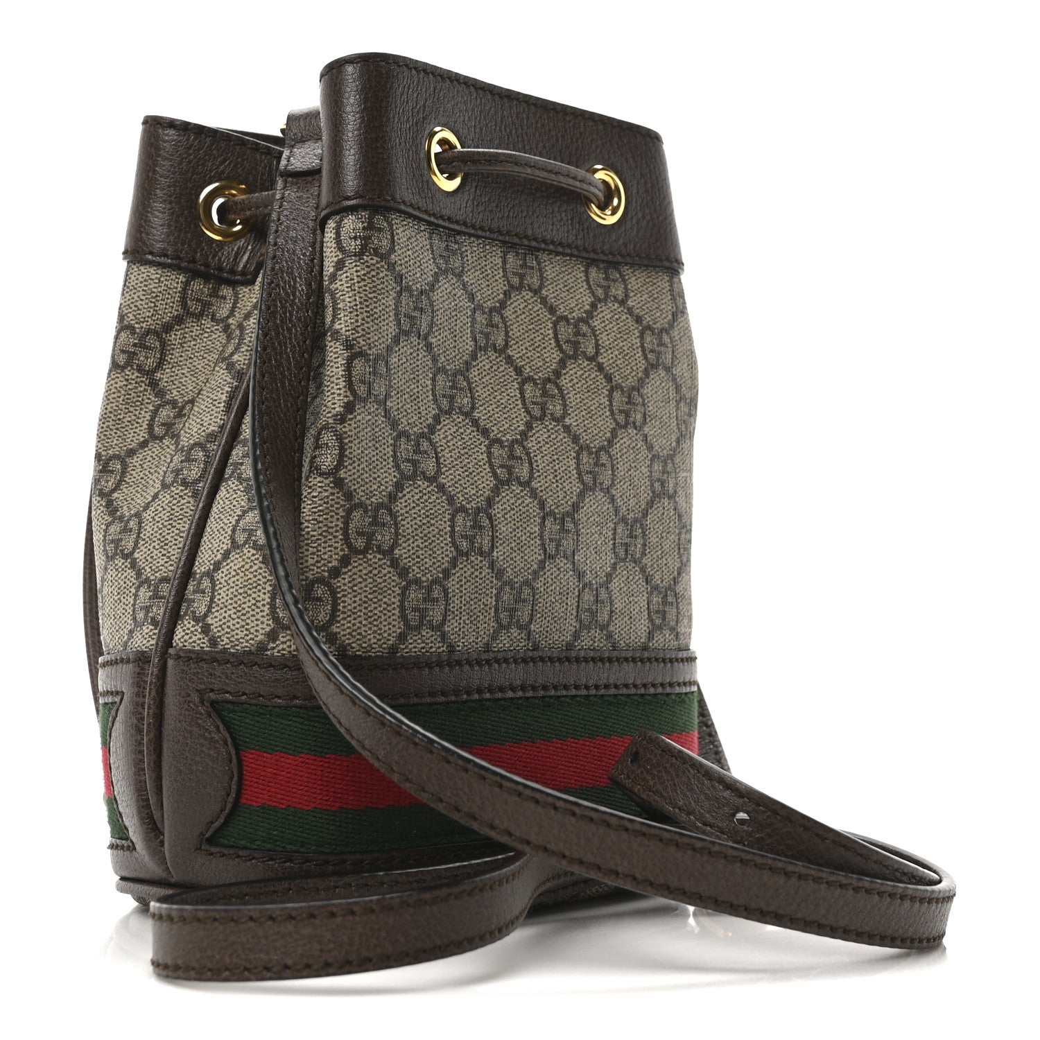 Gucci GG Supreme Monogram Web Mini Ophidia Bucket Bag Brown 3 of 10
