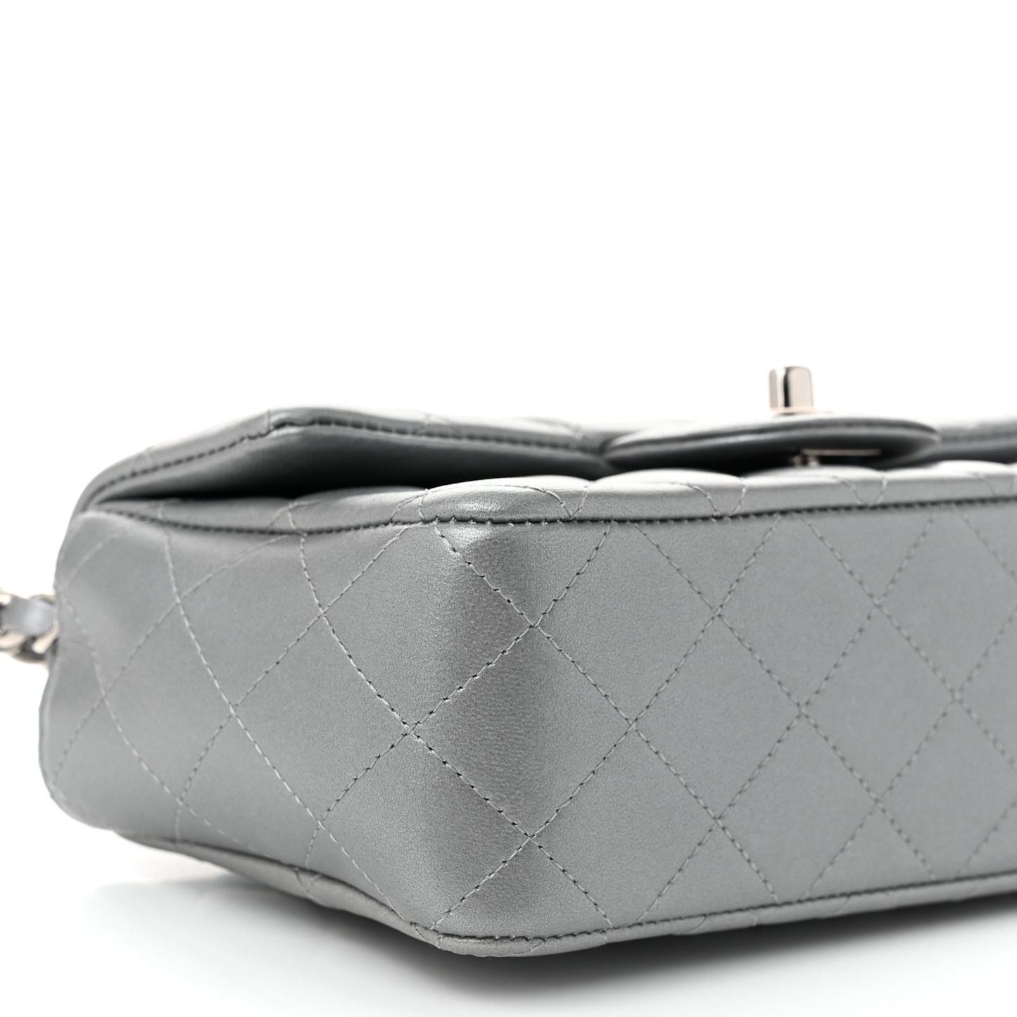 Metallic Lambskin Quilted Mini Rectangular Flap Silver