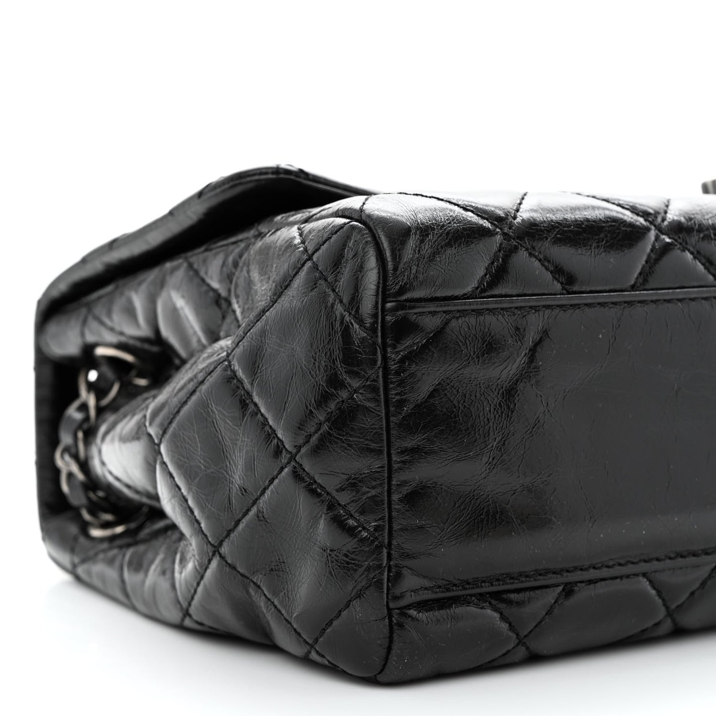 Glazed Calfskin Quilted Large Coco Soft Flap Black
