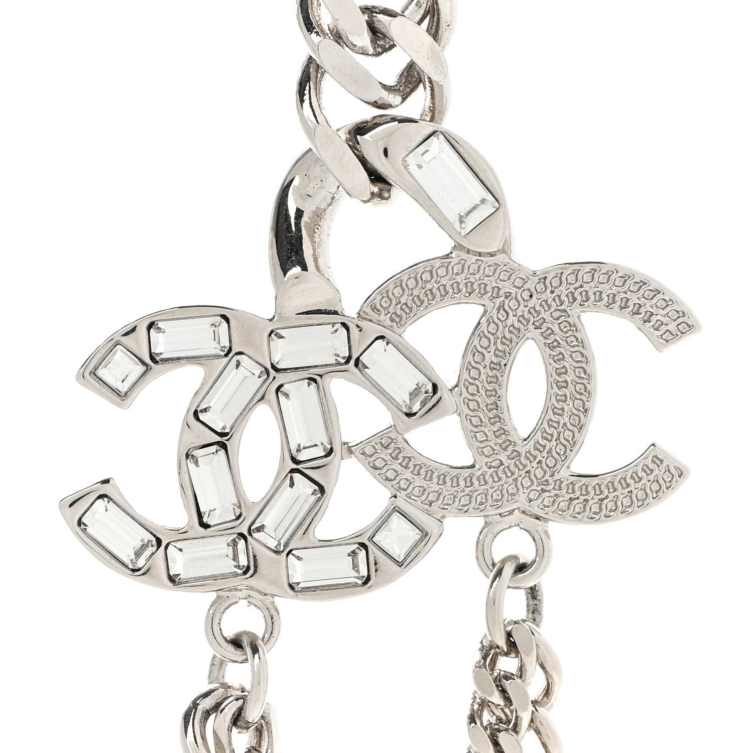 Chanel Baguette Crystal CC Multi Strand Long Chain Necklace Silver 4 of 6