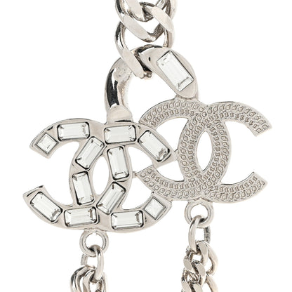 Chanel Baguette Crystal CC Multi Strand Long Chain Necklace Silver 4 of 6