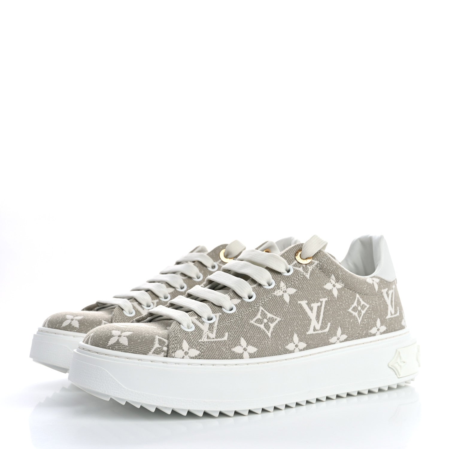 Louis Vuitton Denim Monogram Time Out Sneakers 39 Beige 4 of 10