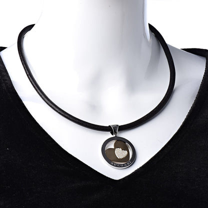 Bulgari Stainless Steel 18K Yellow Gold Diamond Tondo Heart Pendant Necklace Black 2 of 6