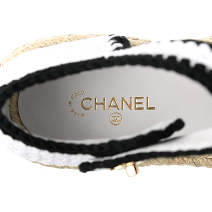 Chanel Braided Knit Cap Toe CC Ankle Strap Espadrilles 39 White Black 7 of 9