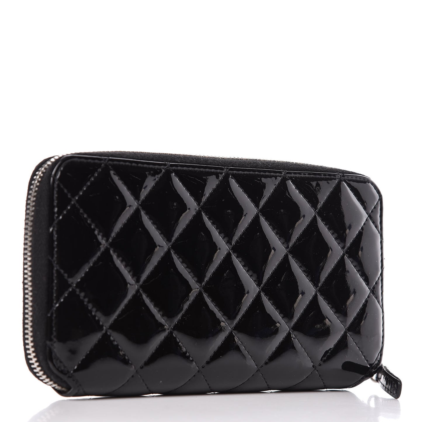 Patent Quilted Zip Around Wallet Black