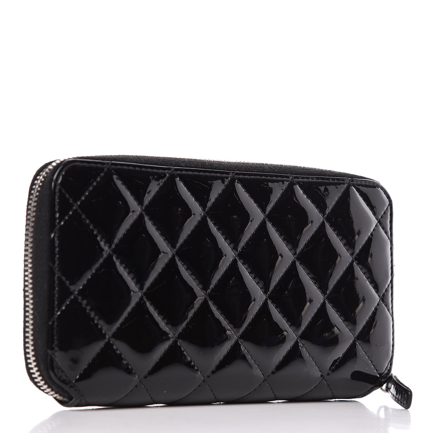 Chanel Patent Quilted Zip Around Wallet Black 3 of 10