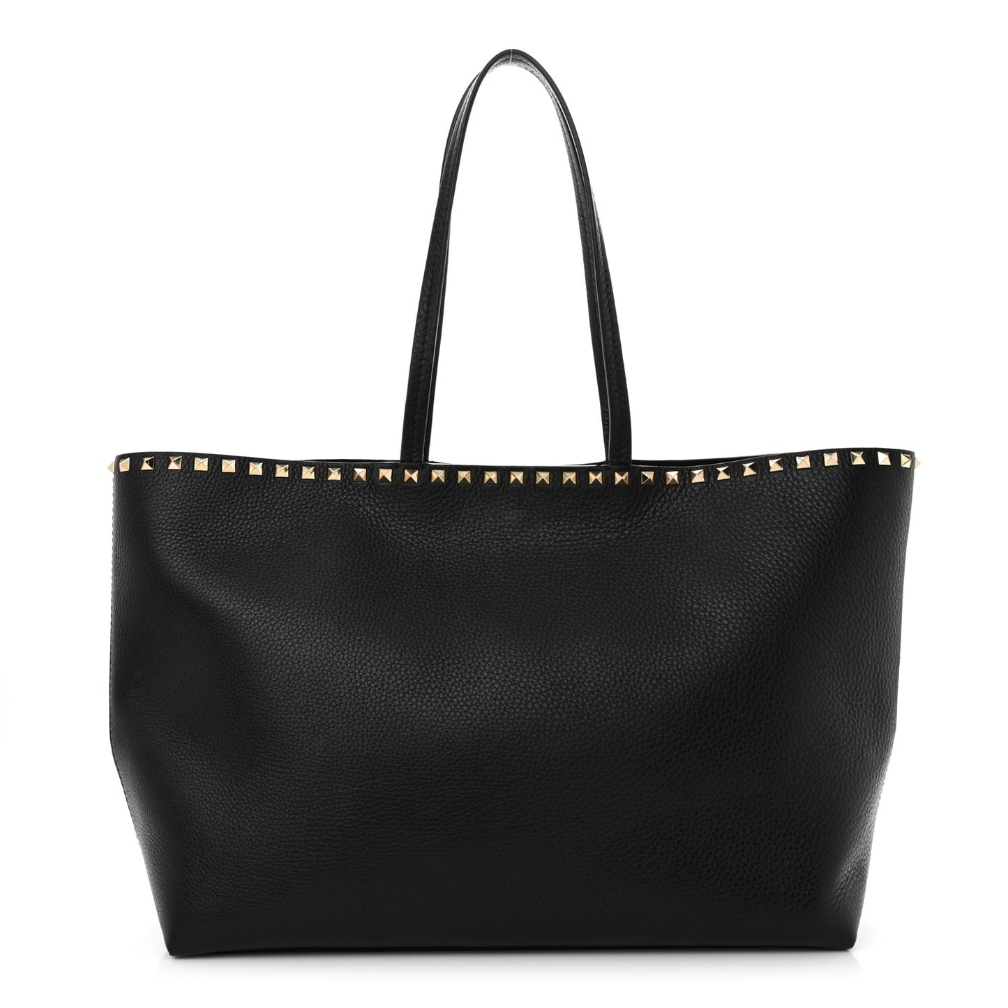 Grained Calfskin Rockstud Shoulder Tote Black
