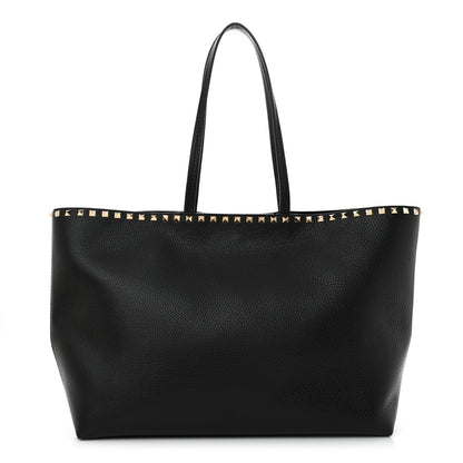 Valentino Garavani Grained Calfskin Rockstud Shoulder Tote Black 1 of 10