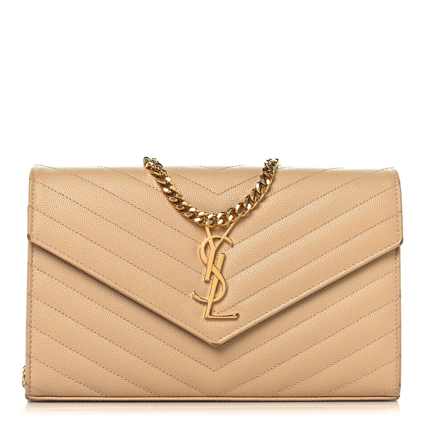 Grain De Poudre Matelasse Chevron Monogram Chain Wallet Nude Powder