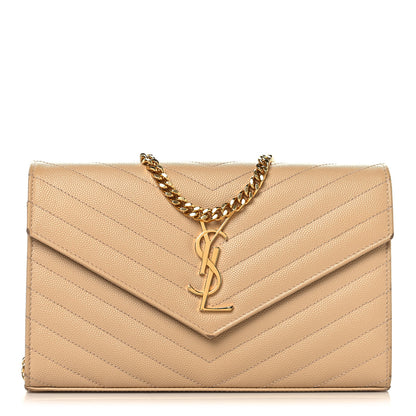 Saint Laurent Grain De Poudre Matelasse Chevron Monogram Chain Wallet Nude Powder 1 of 14