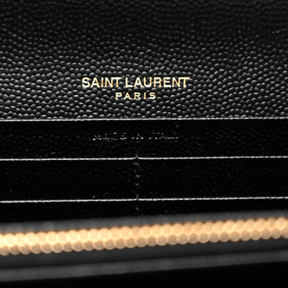 Saint Laurent Grain De Poudre Matelasse Chevron Monogram Flap Wallet Black 7 of 7