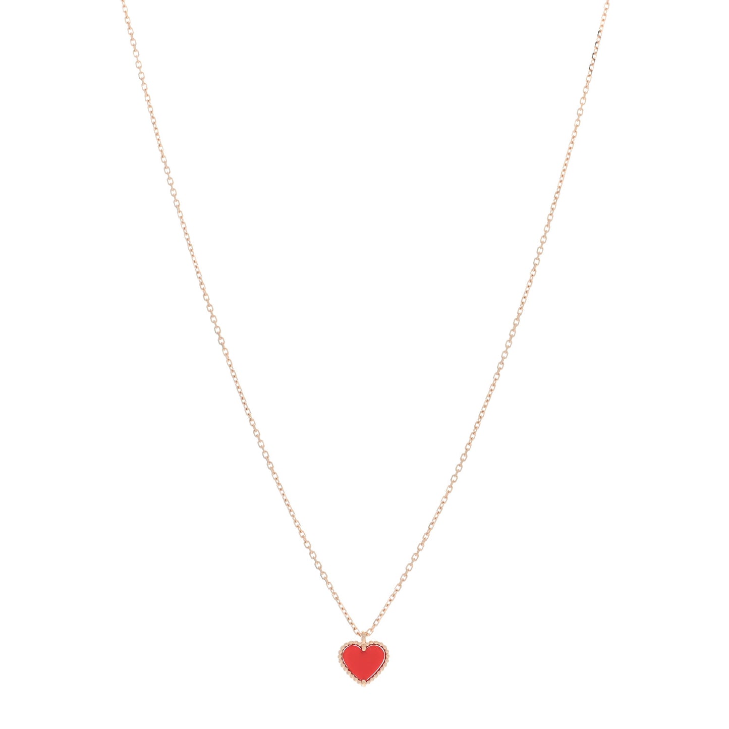 18K Rose Gold Carnelian Sweet Alhambra Heart Pendant Necklace