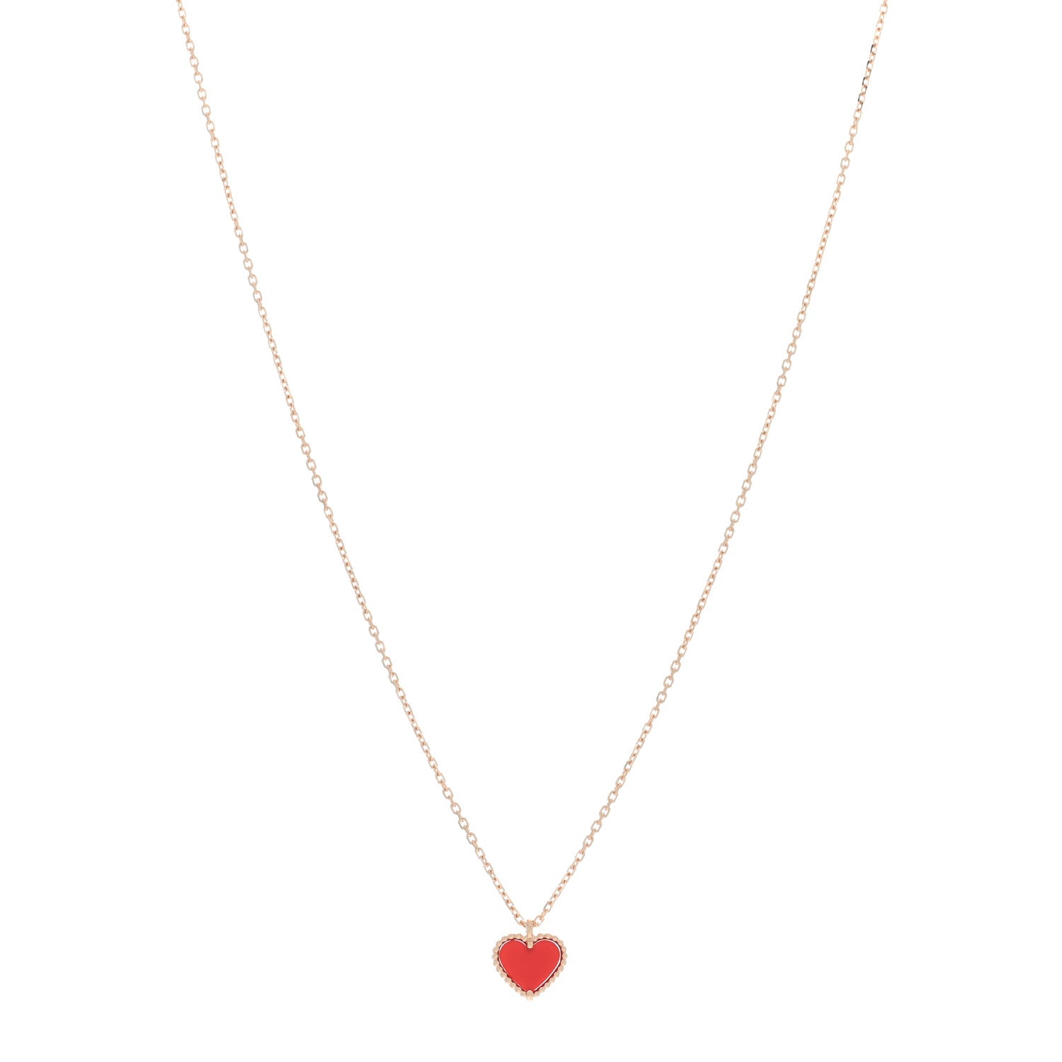 Van Cleef & Arpels 18K Rose Gold Carnelian Sweet Alhambra Heart Pendant Necklace 1 of 5
