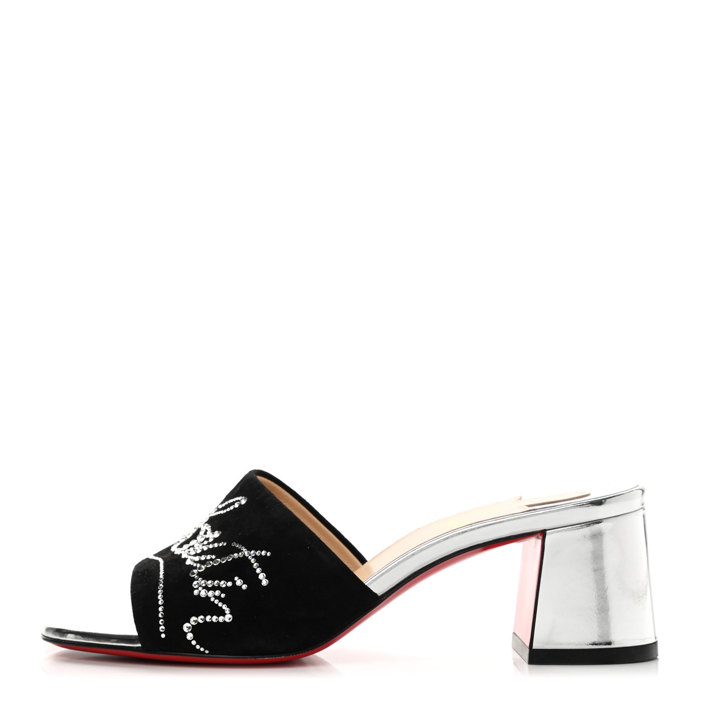Veau Velours Specchio Dear Home 55 Slide Sandals 35.5 Black Crystal