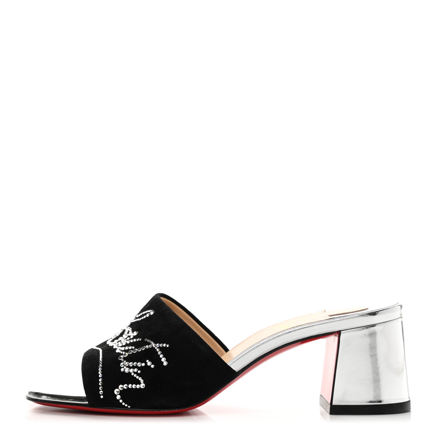 Christian Louboutin Veau Velours Specchio Dear Home 55 Slide Sandals 35.5 Black Crystal 1 of 9