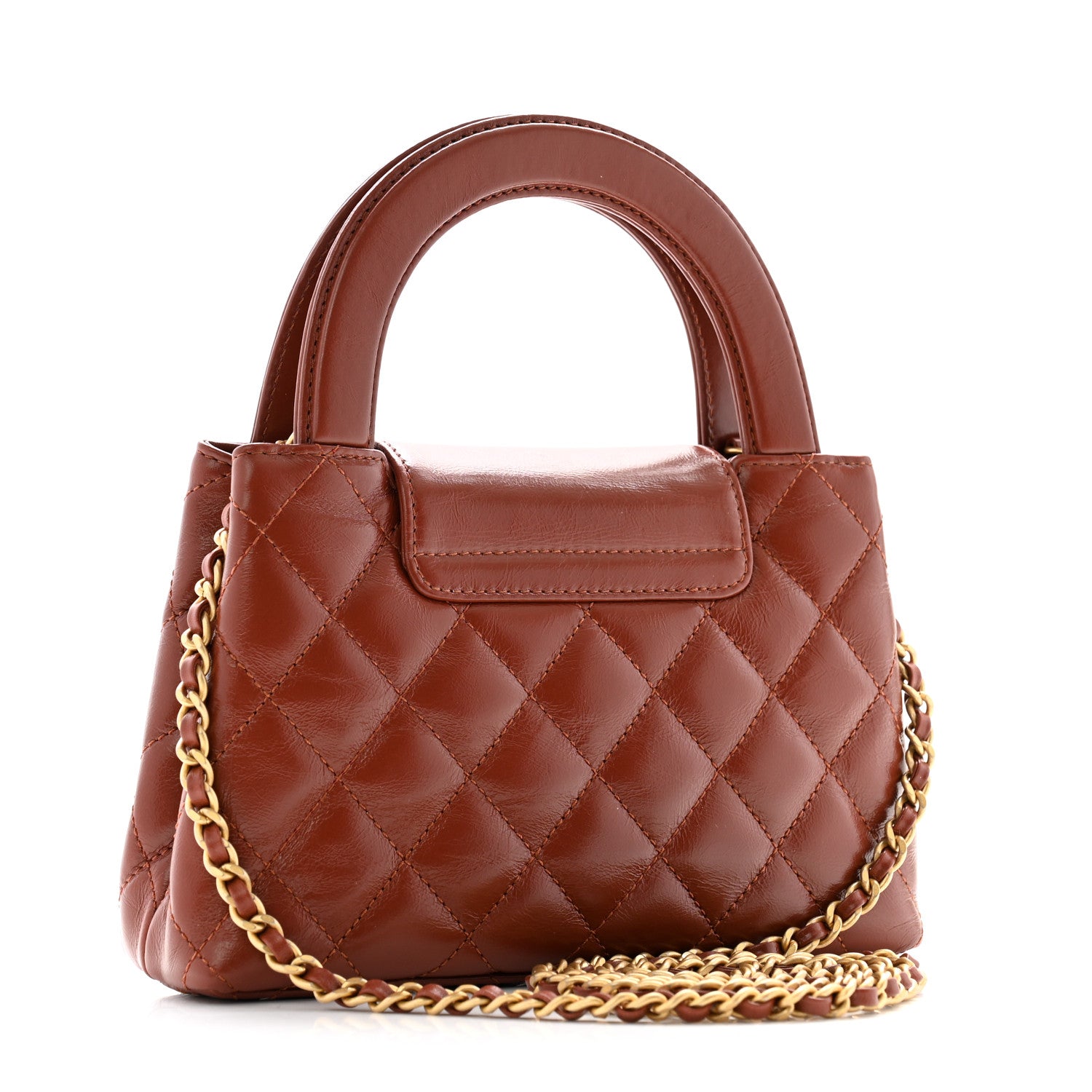 Chanel Shiny Aged Calfskin Quilted Nano Kelly Shopper Brown 3 of 10
