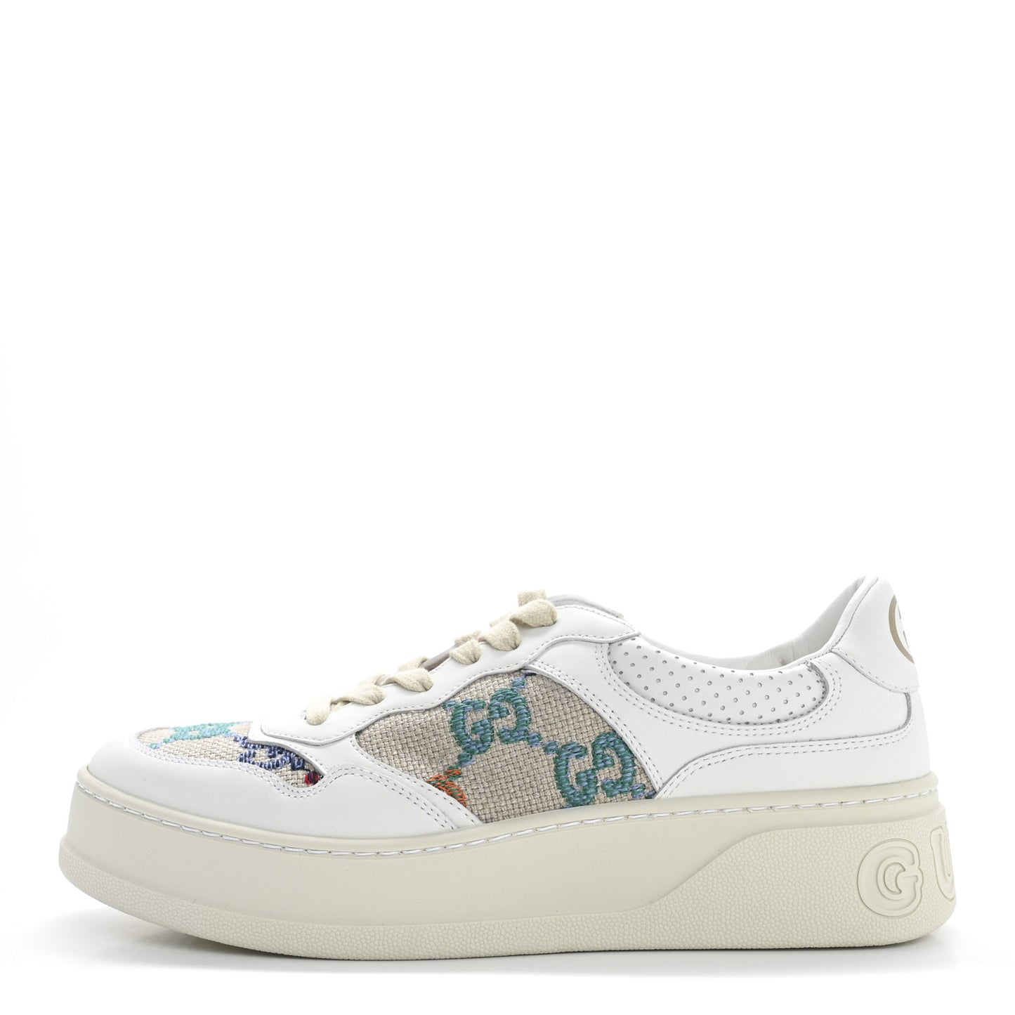 Dali Soft Calfskin GG Tennis Perforated Womens Platform 55mm Sneakers 40.5 White Multicolor