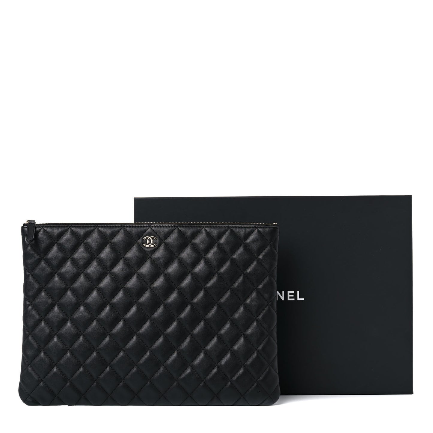 Lambskin Quilted Large Cosmetic Case Black