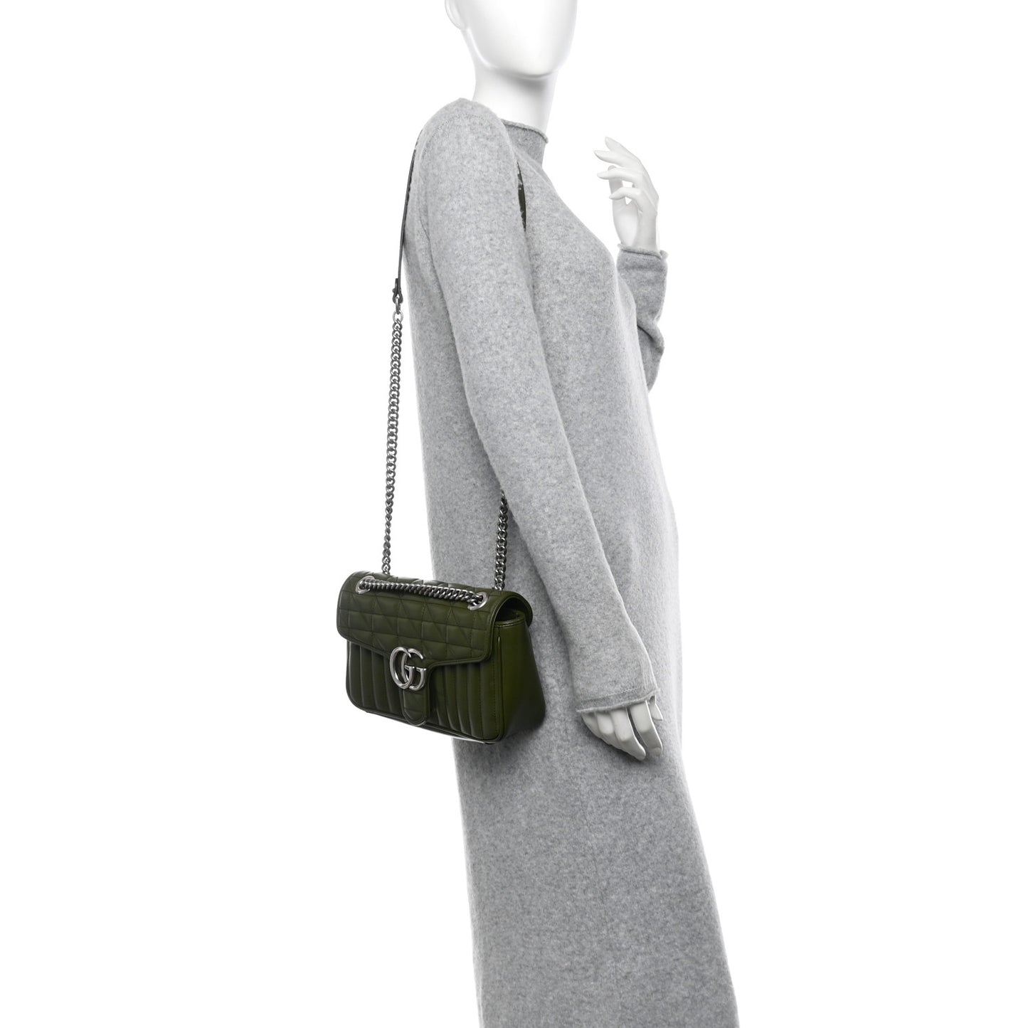 Calfskin Matelasse Aria Small GG Marmont Shoulder Bag Military Wood
