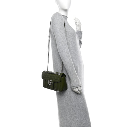Gucci Calfskin Matelasse Aria Small GG Marmont Shoulder Bag Military Wood 2 of 11