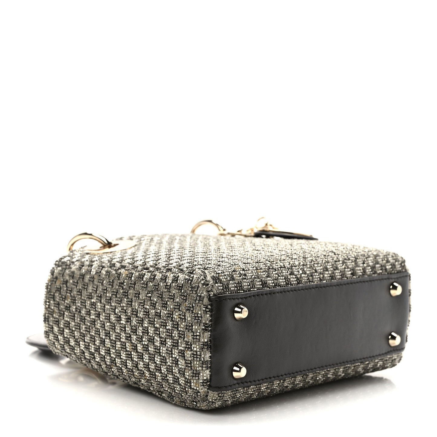 Calfskin Beaded Checkered Mini Lady Dior Grey White