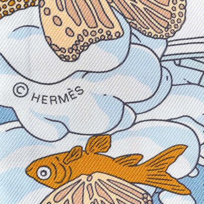 Hermes Silk Sur Mon Nuage Twilly Creme Bleu Ciel Orange 3 of 4