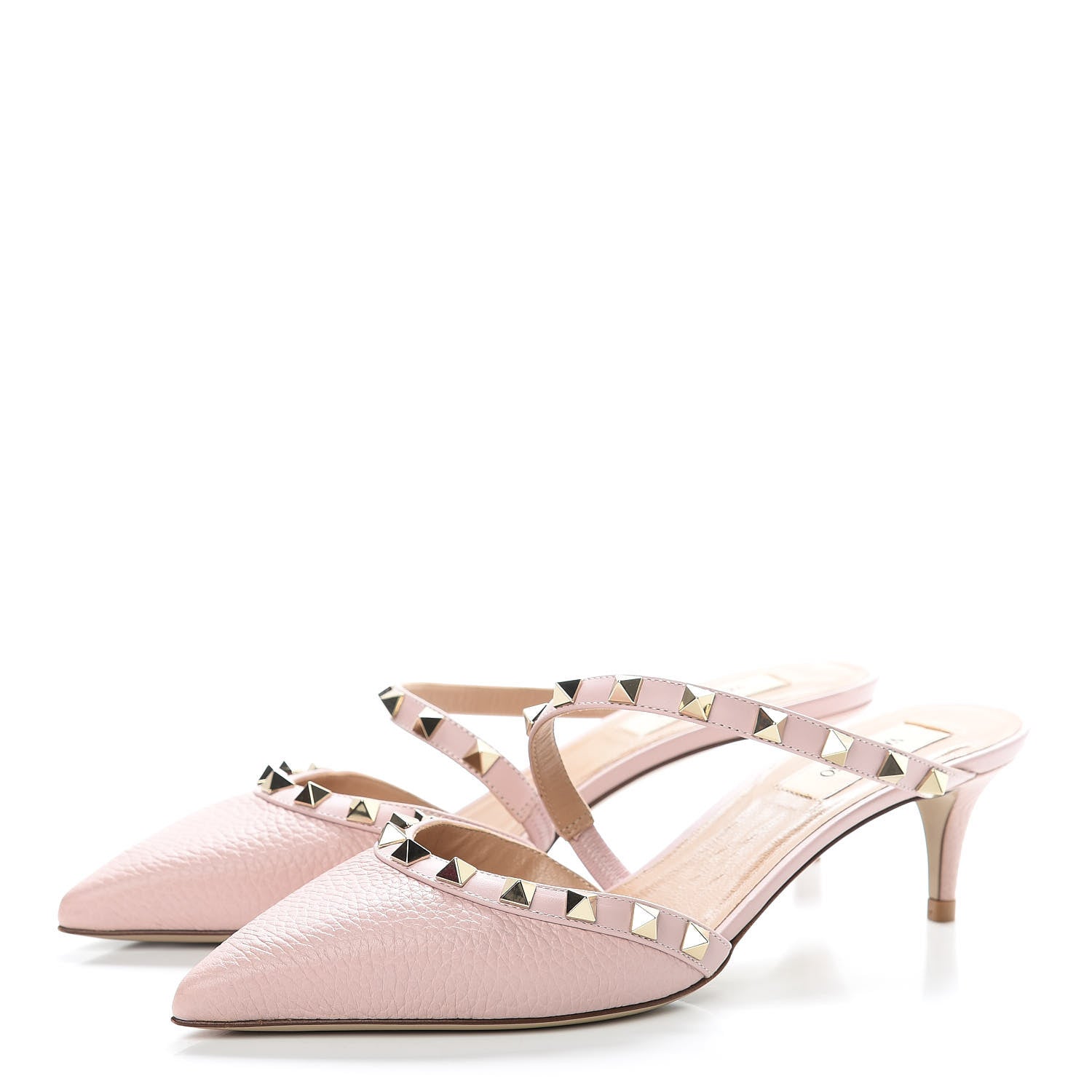 Valentino Garavani Pebbled Calfskin Rockstud Cross Strap 50mm Mules 37.5 Water Rose 3 of 9