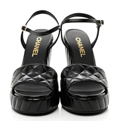 Chanel Shiny Lambskin Quilted Platform Sandals 39.5 Black 2 of 9